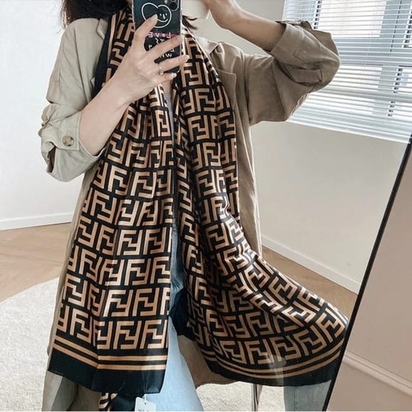 no brand Accessories - Miss Freya Long Black and Brown Monogram Scarf